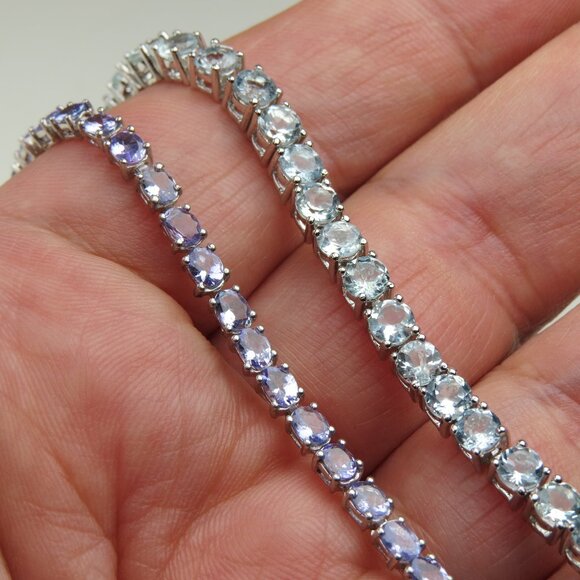 $1500Tanzanite & Aquamarine Sterling Silver Bracelet Bundle x 2Sale